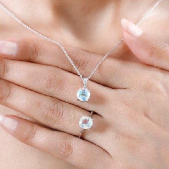 Mercury Mystic Topaz Solitaire Ring and Pendant Necklace - Picture 3 of 5